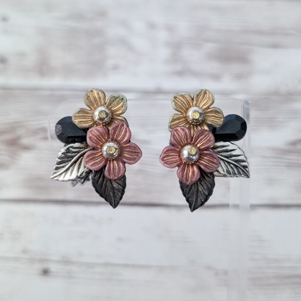 Vintage Clip On Earrings Statement Flower Floral Earrings